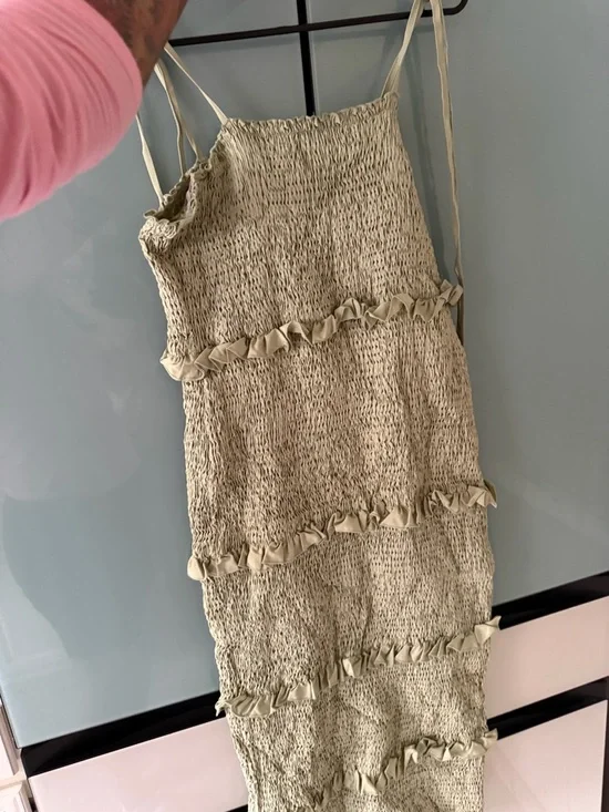 Cupshe Sage Green Smocked Ruffle Tier Midi Dress - Picture 2 of 3